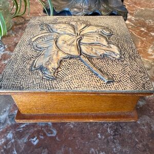 Vintage Embossed Hammered Pewter Wood Trinket Box